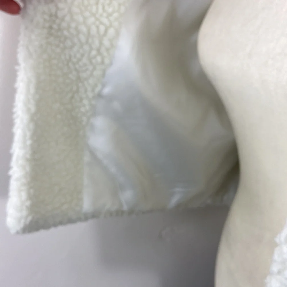 Shein Cream Double Flap Drop Shoulder Cropped Button Up Teddy Jacket XS - Picture 8 of 9